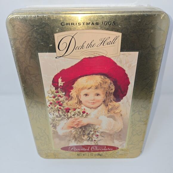 Hallmark Crown Chocolatier Christmas 1995 Chocolate Gold Tin Sealed in Plastic - Picture 2 of 15